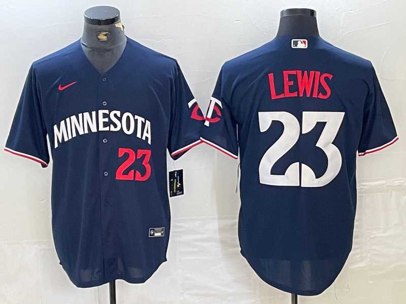 Mens Minnesota Twins #23 Royce Lewis Number 2023 Navy Blue Cool Base Stitched Jersey